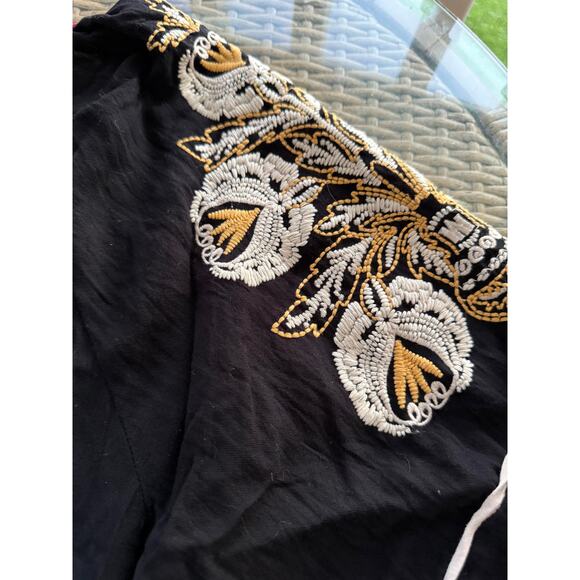 Entro Babydoll Blouse Black Embroidered Boho Butterfly Top Size L Large - Picture 4 of 7